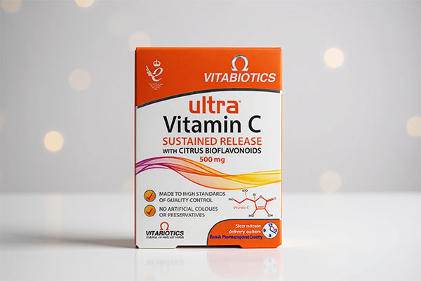 قرص اولترا ویتامین سی ویتابیوتیکس روی سطح مرمر سفید