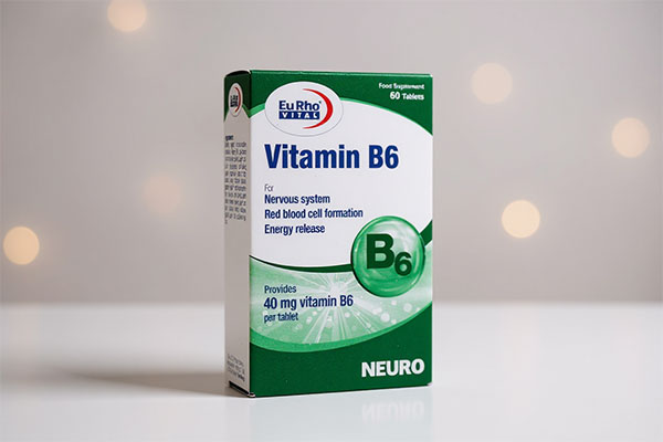 تصویر قرص ویتامین B6 یوروویتال روی سطح سفید