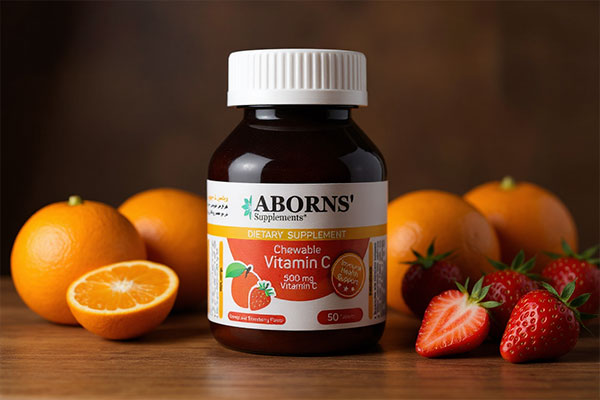 قرص جویدنی ویتامین سی ابورنز با پرتقال و توت‌فرنگی
