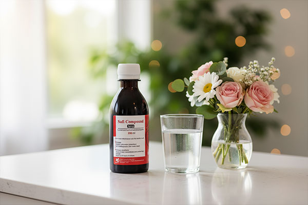 شربت صافی کامپاند نیاک روی پیشخوان سفید