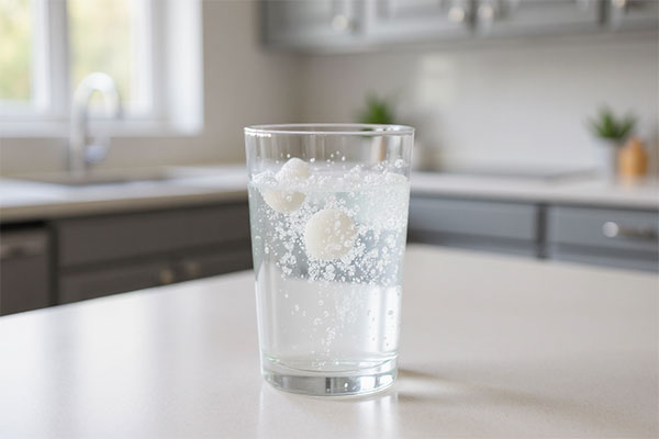 قرص جوشان ویتامین سی هانسال در حال حل شدن در آب