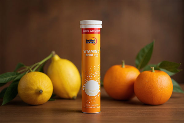 قرص جوشان ویتامین سی یوروویتال همراه با میوه‌های تازه