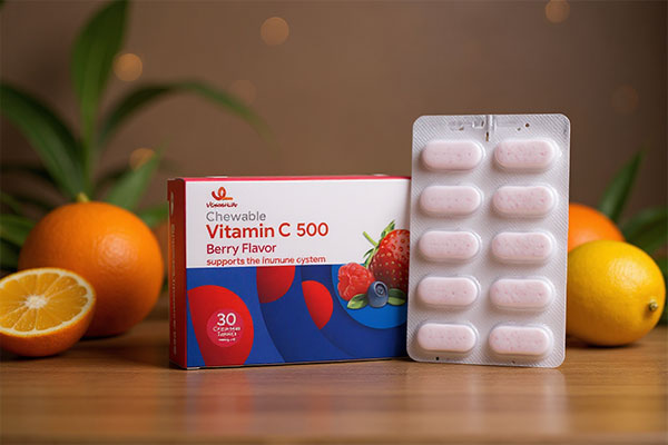 قرص جویدنی ویتامین ث ویتامین لایف همراه با میوههای سرشار از ویتامین سی