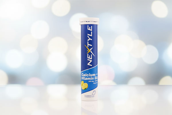 بسته‌بندی قرص جوشان کلسیم و ویتامین D3 نکستایل