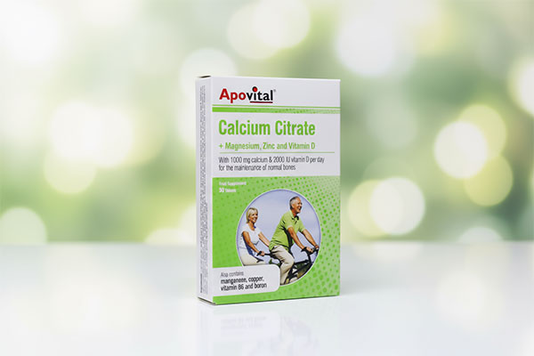تصویر بسته‌بندی قرص کلسیم سیترات آپوویتال