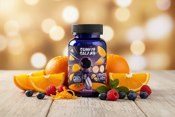 پاستیل ویتامین سی و زینک گامی گلکسی همراه با میوههای تازه