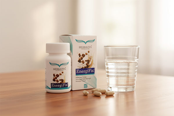 کپسول انرژیفیکس هرباویوا همراه با آب برای مصرف روزانه