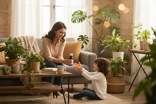 تصویر خانواده در حال استفاده از شربت آیوی لیکس اکسیر گستر