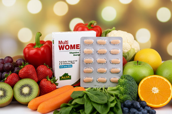 قرص مولتی وومن آلفا ویتامینز با میوه‌های تازه