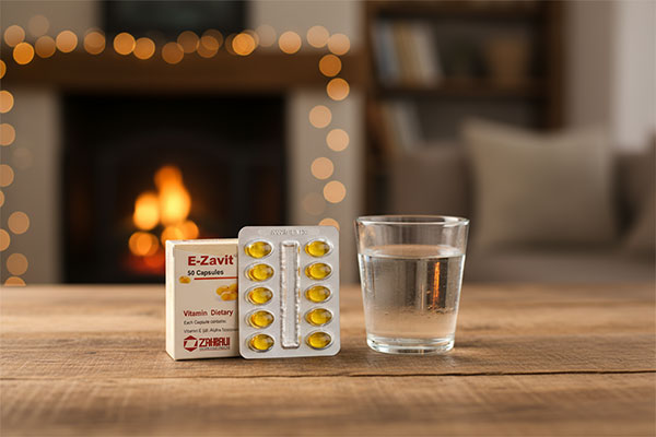 کپسول ای زاویت 400 زهراوی کنار لیوان آب