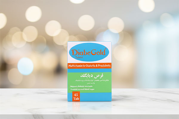 تصویر قرص دیابگلد شهاب درمان روی سطح مرمر سفید