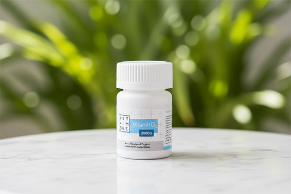 قرص ویتامین D3 2000 ویتامور روی سطح سفید