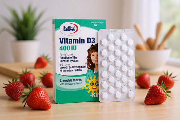 قرص جویدنی ویتامین D3 400 یوروویتال با توت فرنگی
