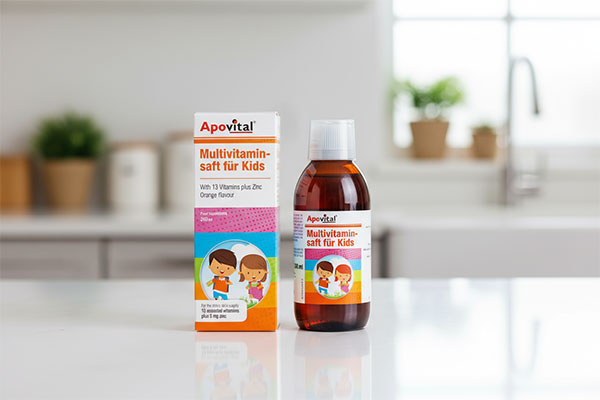 شربت مولتی ویتامین کودکان آپوویتال روی میز آشپزخانه