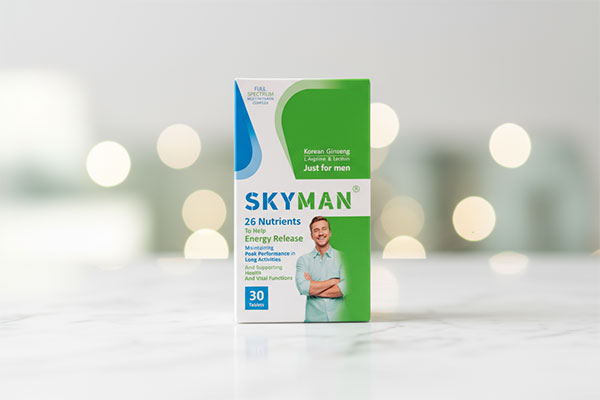 تصویر قرص اسکای من ویت اسکای روی سطح مرمر سفید