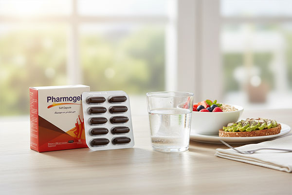 کپسول Pharmogel کنار صبحانه سالم