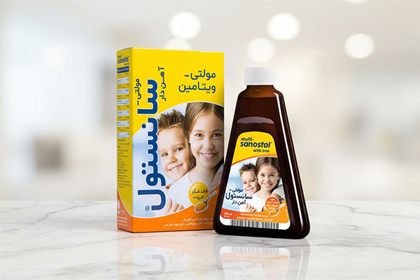 شربت مولتی ویتامین سانستول آهن دار با طعم پرتقال
