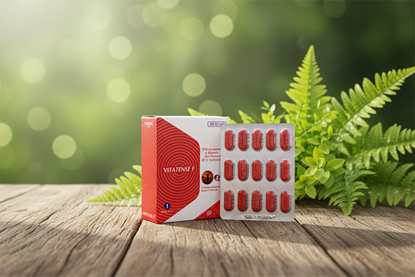 قرص مولتی ویتامین ویتاتنس اف مخصوص بانوان روی میز چوبی