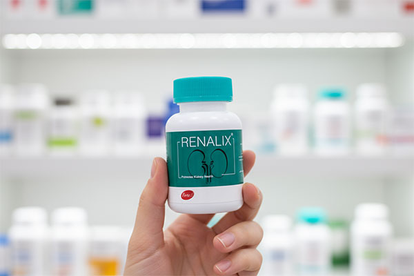 قرص رنالیکس فورت ای در دست در محیط داروخانه