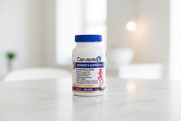 قرص وومنز سوپر مولتی کاروسوس نچرال هلث روی سطح مرمر سفید