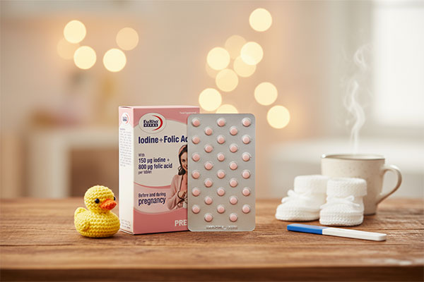 قرص ید و فولیک اسید یوروویتال در کنار وسایل بارداری