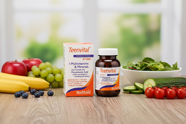 قرص تین ویتال هلث اید همراه با مواد غذایی سالم