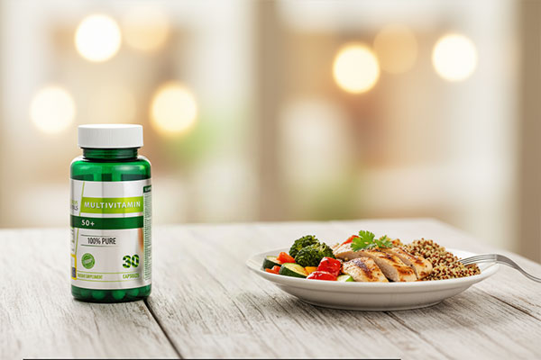 کپسول مولتی ویتامین +50 نوفرما نچرالز کنار غذا و آب