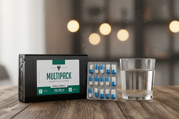 کپسول مولتی پک ترک نوتریشن کنار لیوان آب