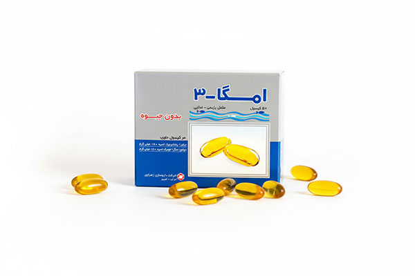 کپسول امگا 3 زهراوی 50 عددی روی سطح سفید