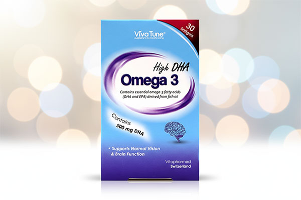 کپسول امگا 3 دی اچ ای بالا ویواتیون روی سطح سفید