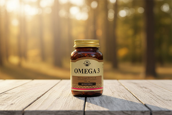 کپسول امگا ۳ مکس اونیو روی میز چوبی