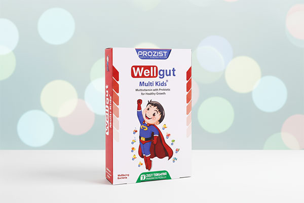 قرص جویدنی ول گات مولتی کیدز زیست تخمیر روی سطح سفید