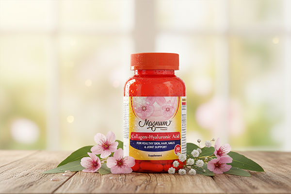 کپسول کلاژن و هیالورونیک اسید مگنوم ویتامینز در کنار عناصر طبیعی