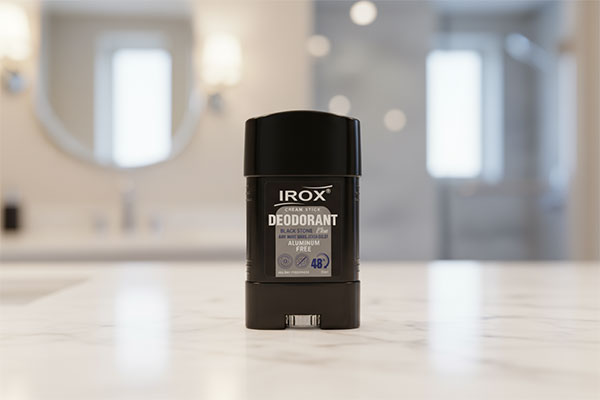 دئودورانت استیکی مردانه بلک استون ایروکس روی پیشخوان حمام