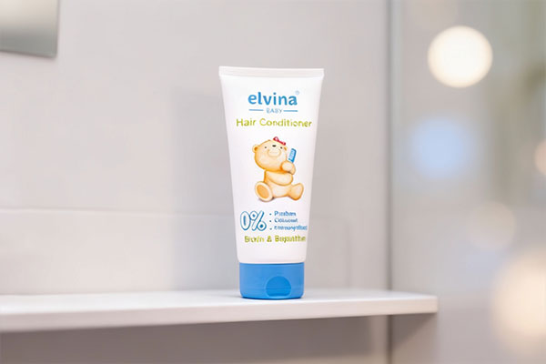 نرم کننده موی سر کودک الوینا روی قفسه حمام