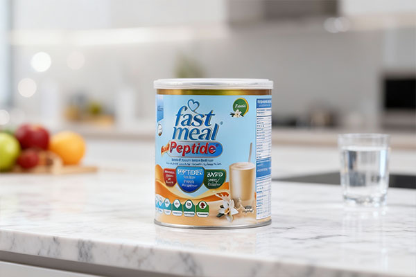 پودر فست میل پپتاید اسمارت نوتریشن روی پیشخوان آشپزخانه