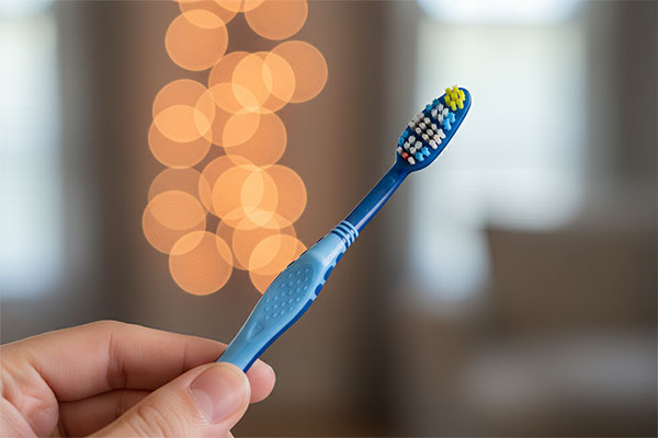 مسواک فلکسیبل هد متوسط چهارتایی تریزا روی پیشخوان حمام