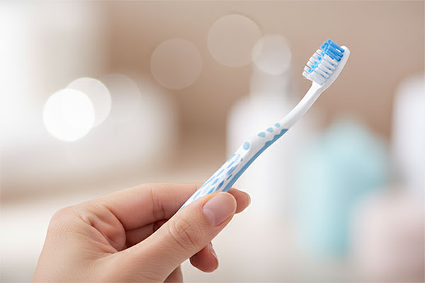 نمای نزدیک مسواک فیل گود تریزا متوسط در دست