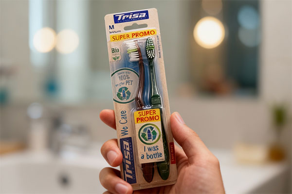 مسواک دوتایی تریزا وی کر متوسط در دست