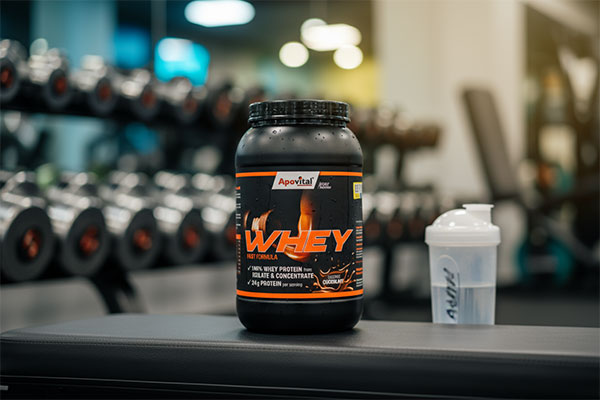 پودر وی پروتئین آپوویتال 1000 گرمی در محیط باشگاه