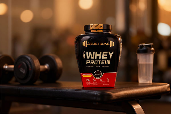 پودر پروتئین وی کاکائویی آرمسترانگ 1800 گرمی در محیط باشگاه