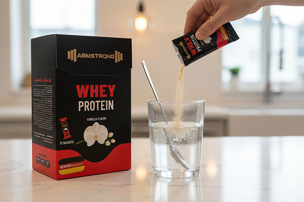 تهیه نوشیدنی ساشه پروتئین وی وانیلی آرمسترانگ