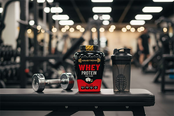 پودر پروتئین وی وانیلی آرمسترانگ 1800 گرمی در محیط ورزشی