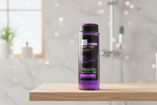 شامپو بدن مجیشن پرپل ویو مای روی قفسه حمام