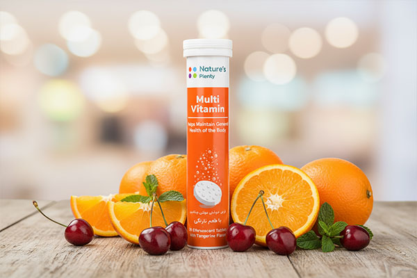 بستهبندی قرص جوشان مولتی ویتامین نیچرز پلنتی با میوههای تازه