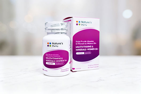 کپسول مولتی ویتامین مینرال بانوان +50 سال نیچرز پلنتی روی سطح سفید