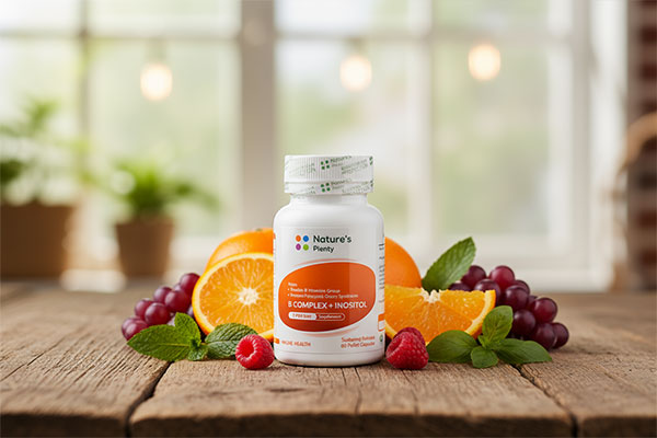 کپسول ب کمپلکس اینوزیتول نیچرز پلنتی با پسزمینه طبیعی