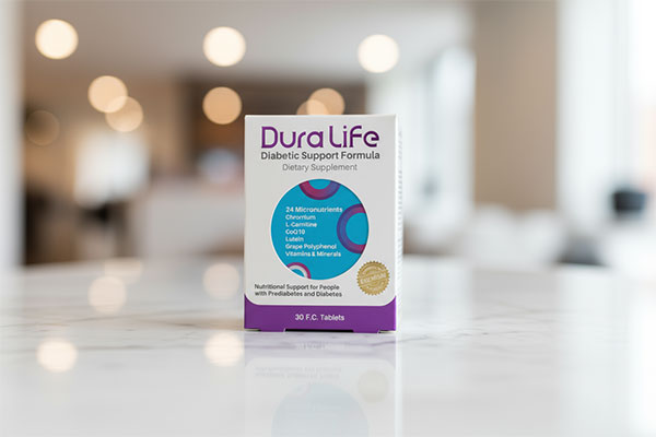 بسته‌بندی قرص دورالایف دیابت فاران شیمی روی سطح سفید