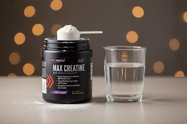 نمای نزدیک پودر مکس کراتین مکس ماسل نوتریشن