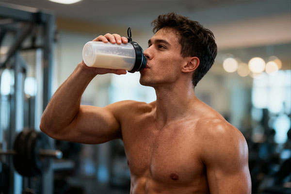 ورزشکار در حال مصرف پروتئین وی بی پی ای پس از تمرین